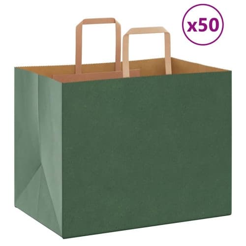 Papperspåsar 50 st med handtag grön 32x22x24 cm