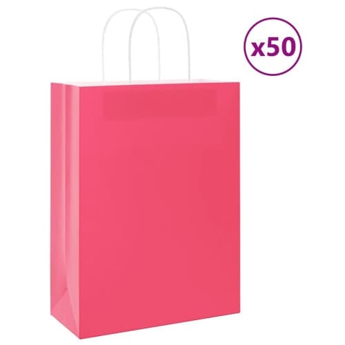 Papperspåsar 50 st med handtag rosa 26x12x35 cm