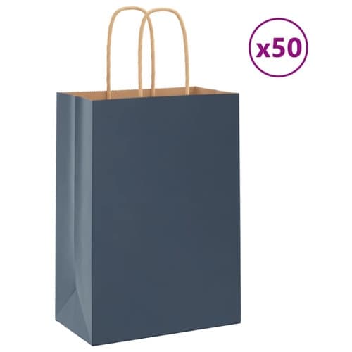 Papperspåsar 50 st med handtag blå 15x8x21 cm