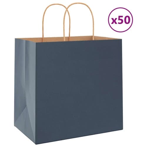 Papperspåsar 50 st med handtag blå 26x17x25 cm
