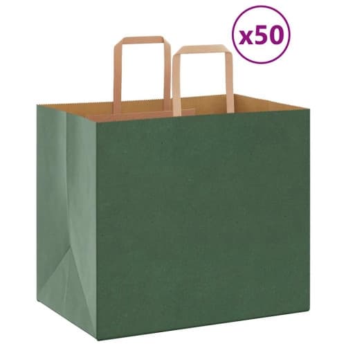 Papperspåsar 50 st med handtag grön 32x22x28 cm