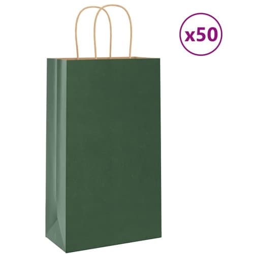 Papperspåsar 50 st med handtag grön 21x11x36 cm