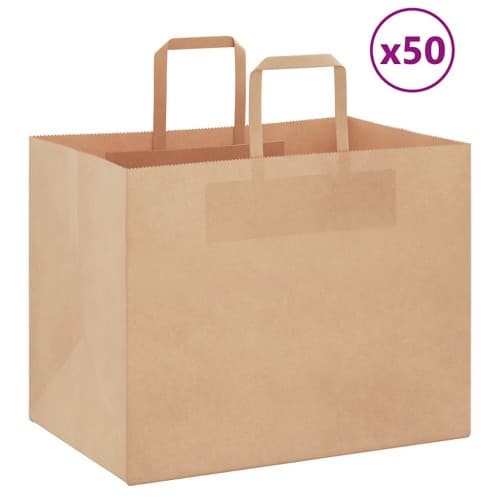 Papperspåsar 50 st med handtag brun 32x22x24 cm