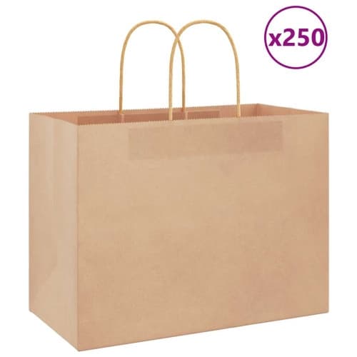 Papperspåsar 250 st med handtag brun 32x17x25 cm
