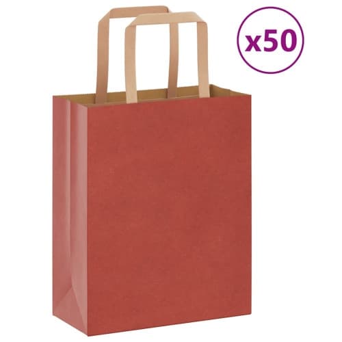 Papperspåsar 50 st med handtag röd 18x8x22 cm
