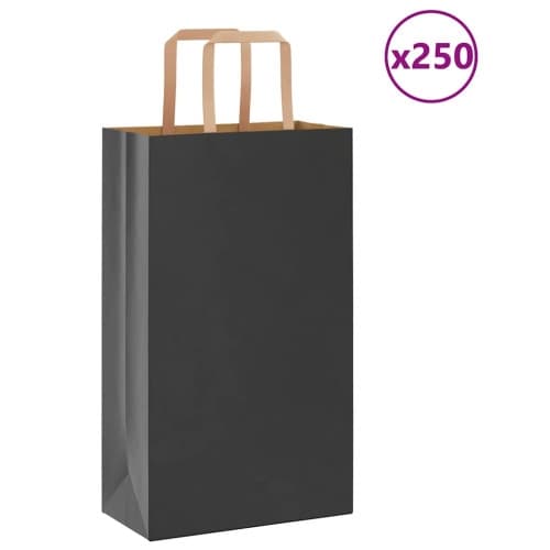 Papperspåsar 250 st med handtag svart 21x11x36 cm