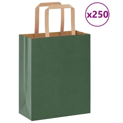 Papperspåsar 250 st med handtag grön 18x8x22 cm