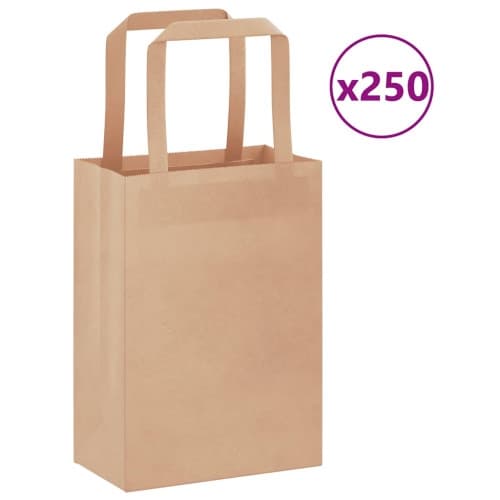 Papperspåsar 250 st med handtag brun 15x8x21 cm