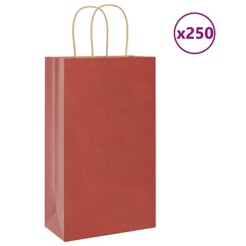 Papperspåsar 250 st med handtag röd 21x11x36 cm