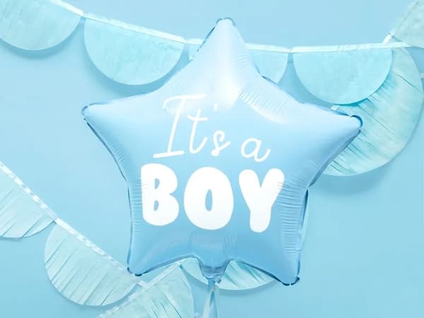 Folieballong "Det är en pojke" till babyshower stjärna blå 48 cm