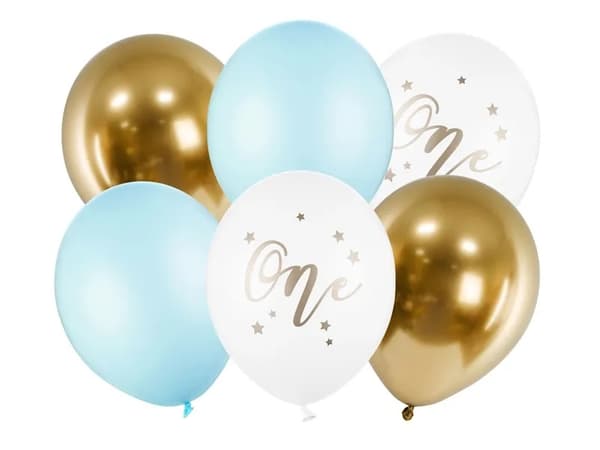 Födelsedagsballonger Pastell Ljusblå vitguldblå ​​30cm 6 st