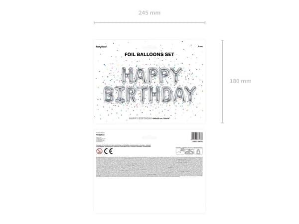 Folieballong födelsedagsdekoration Grattis på födelsedagen silver 340cm x 35cm
