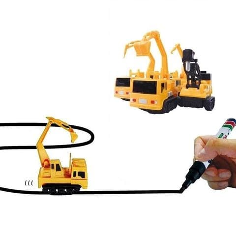 Induktionsgrävmaskin kör längs en markerad rutt + markering