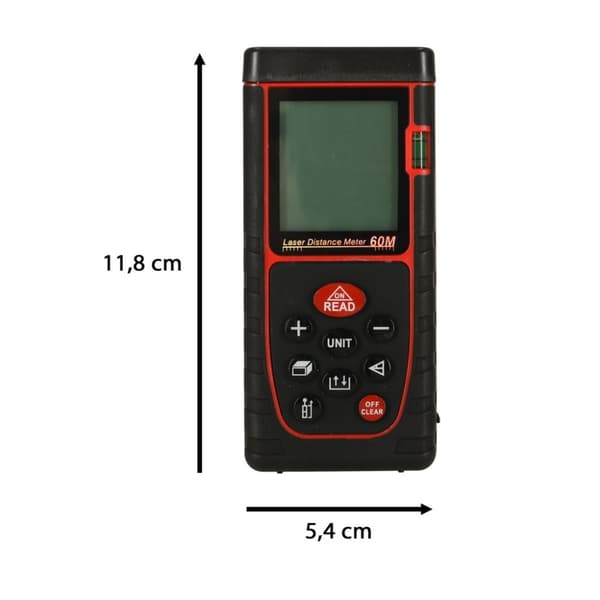 Digital laseravståndsmätare vattentät IP54 3mm/60m hölje batteridriven