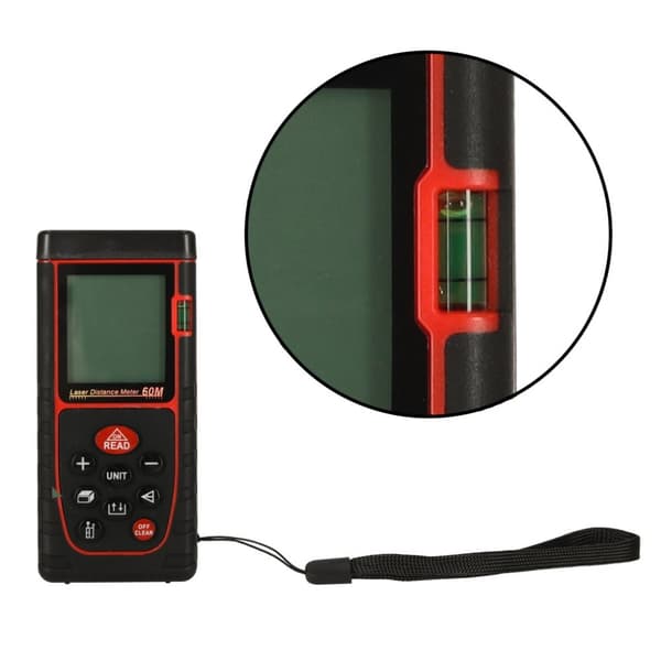 Digital laseravståndsmätare vattentät IP54 3mm/60m hölje batteridriven