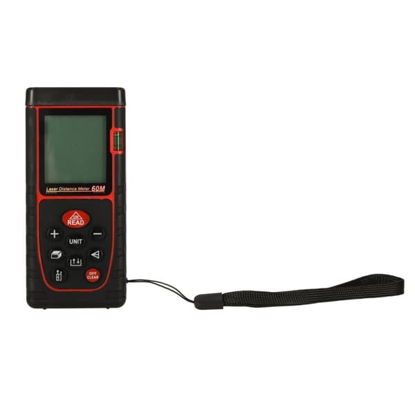 Digital laseravståndsmätare vattentät IP54 3mm/60m hölje batteridriven