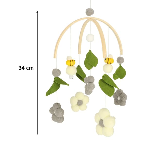 Spjälsängskarusell plyschhängen blommor grå