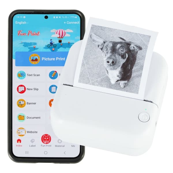Mini termisk etikettskrivare med foto + USB-kabel fyrkantig blå