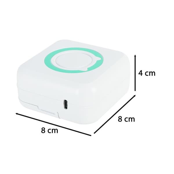 Mini termisk etikettskrivare med foto + USB-kabel fyrkantig blå