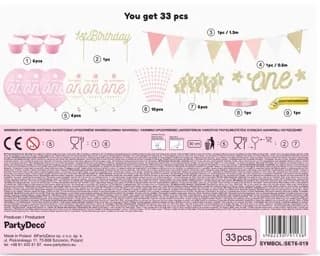 Födelsedagsfestdekorationer för 1-årsdagen i rosa och guld