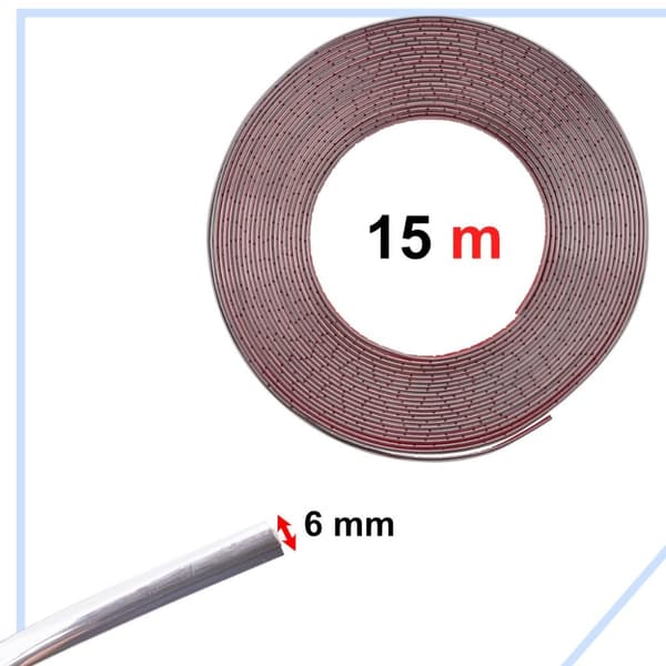 Kromad dekorativ självhäftande remsa för bil 6mm x 15m