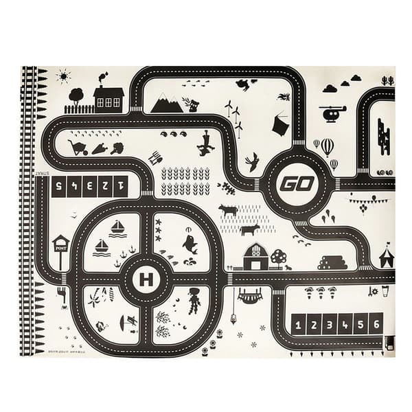 Lekmatta stadsgata + vägskyltar vattentät krämfärgad 130x100cm
