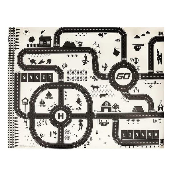 Lekmatta stadsgata + vägskyltar vattentät krämfärgad 130x100cm