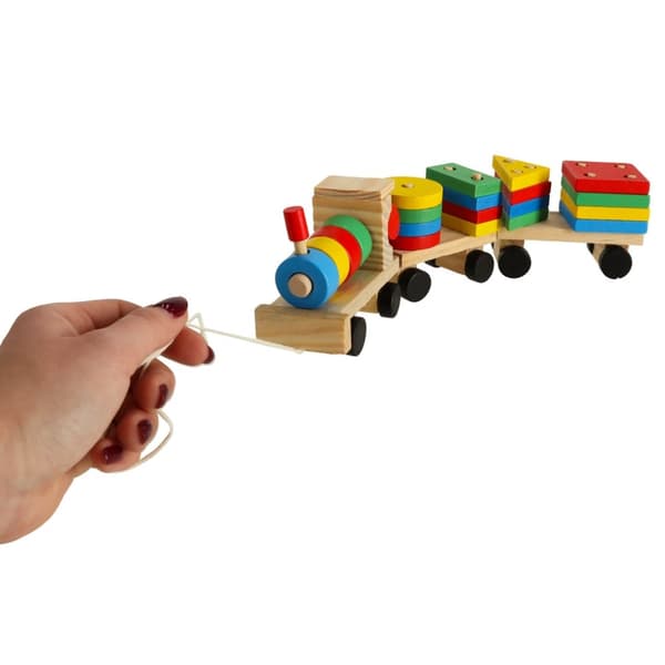 Träsorterare, fingerfärdighetspussel, tåg, lok + vagnar, 30 cm