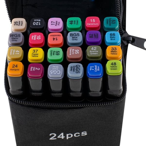 24-Pack Tuschpennor med Fodral - Färgpennor Dubbelsidiga Pennor