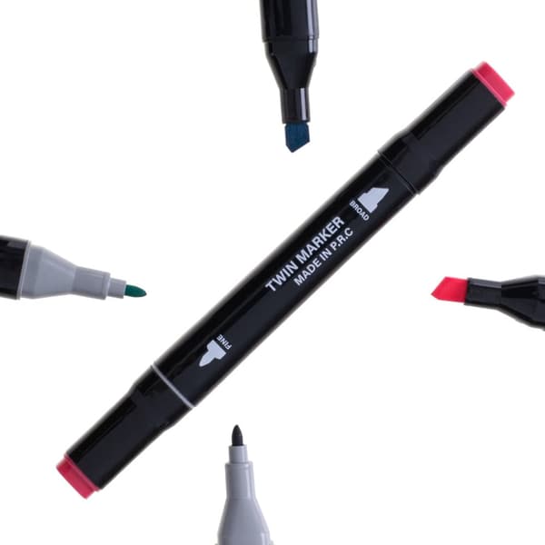 24-Pack Tuschpennor med Fodral - Färgpennor Dubbelsidiga Pennor