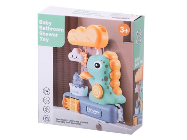 Badleksaksdusch med dinosauriehjul