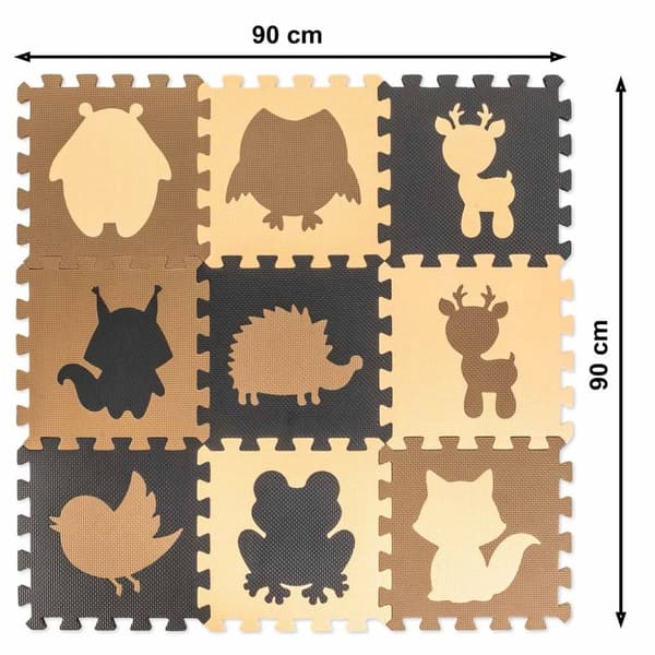 Skumpusselmatta för barn 9 el. beige-brun-svart 85 cm x 85 cm x 1 cm