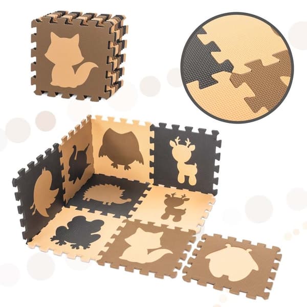 Skumpusselmatta för barn 9 el. beige-brun-svart 85 cm x 85 cm x 1 cm