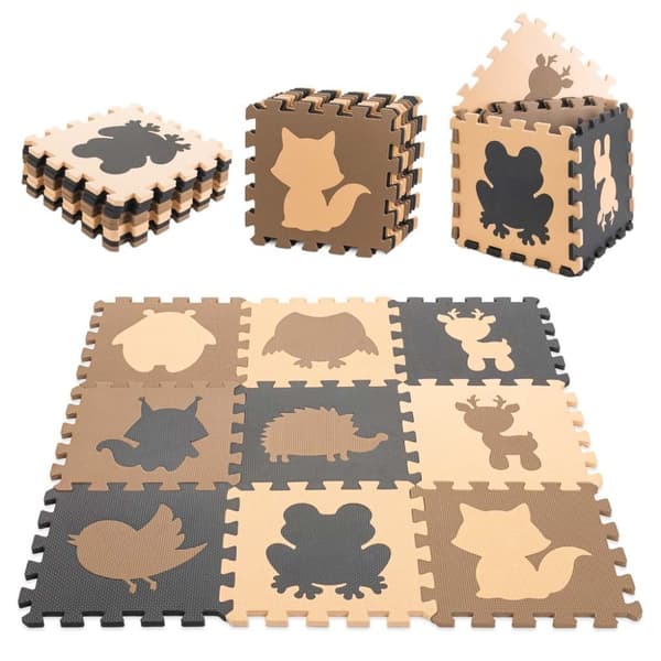Skumpusselmatta för barn 9 el. beige-brun-svart 85 cm x 85 cm x 1 cm