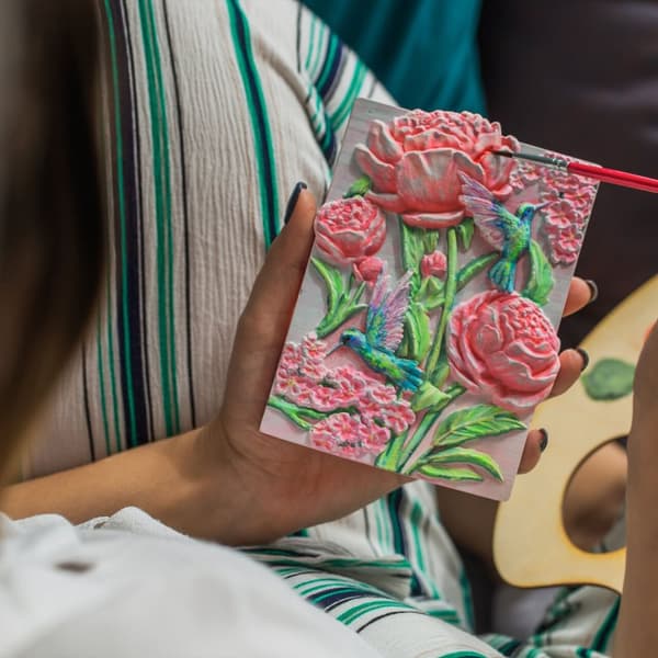 CANDELLANA Gips målarbild målning 3D blommor pioner set färger och penslar