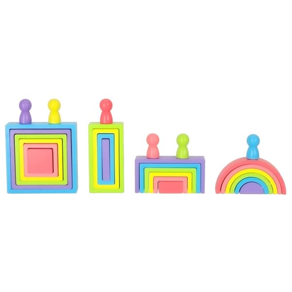 Regnbågsfärgade Montessori-träklossar