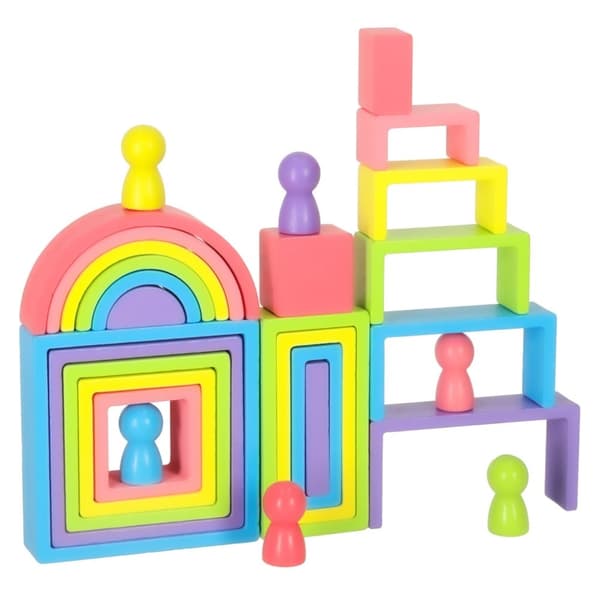Regnbågsfärgade Montessori-träklossar