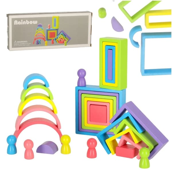 Regnbågsfärgade Montessori-träklossar