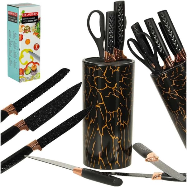 Set med köksknivar + sax marmor IMPORT