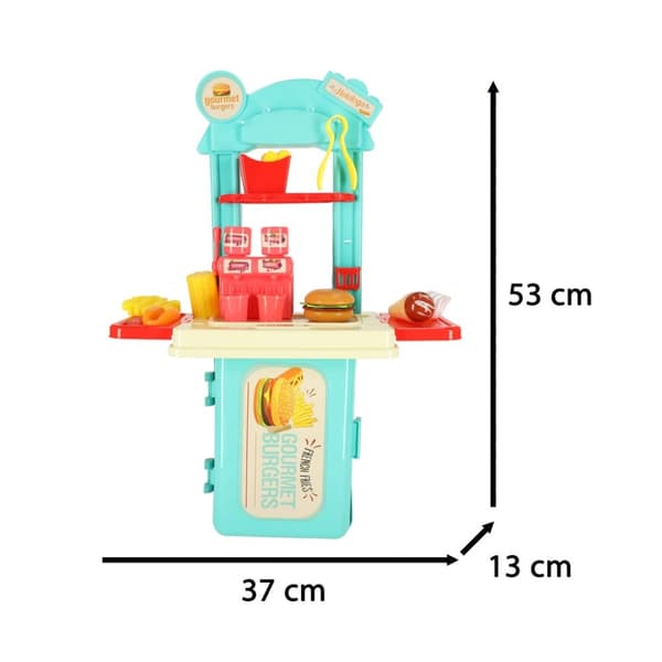 Barnkök i resväska snabbmatsburgerset glasspommes 55cm