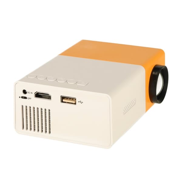 Miniprojektor bärbar projektor för barn LED TFT LCD 1920x1080 24-60" USB HDMI 12V gul och vit
