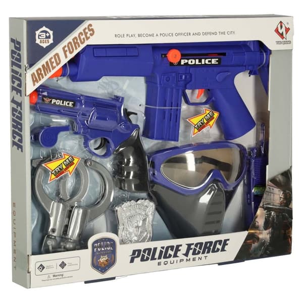Polisen sätter pistol gevär mask handbojor