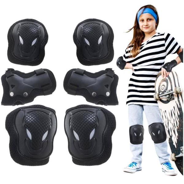 knä-armbågs-handledsskydd rullcykel sparkcykel set svart
