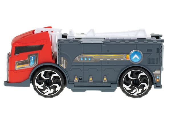Transportbil TIR 2i1 parkeringsgarage brandkår + 3 bilar röd