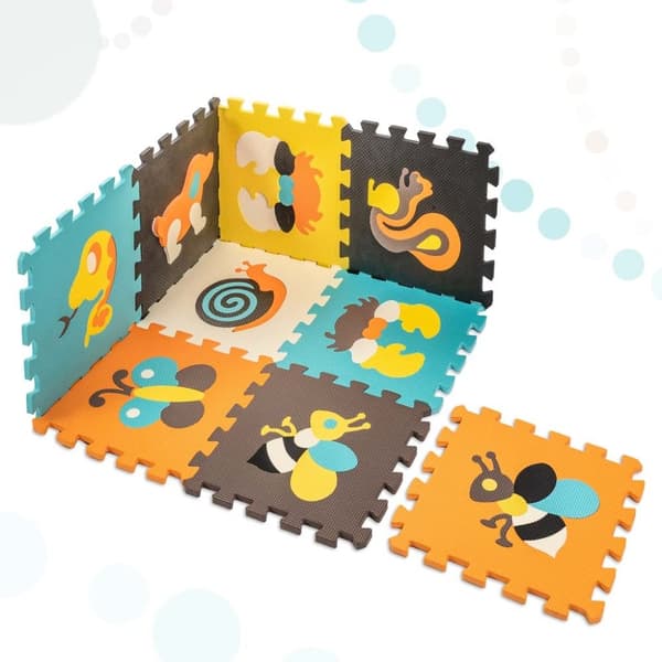 Skumpusselmatta för barn 9 delar färgglada djur 85 cm x 85 cm x 1 cm
