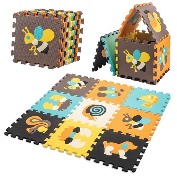 Skumpusselmatta för barn 9 delar färgglada djur 85 cm x 85 cm x 1 cm