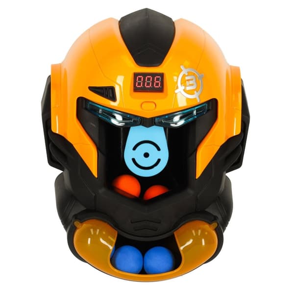 Målskytte robothuvud arkadspel set pistol + bollar