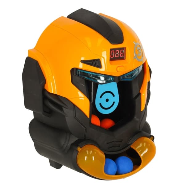 Målskytte robothuvud arkadspel set pistol + bollar