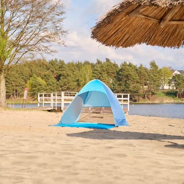 Självfällbart trädgårdstält för stranden, blått