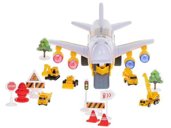 Transportflygplan + 6 bilar byggfordon sida/fram